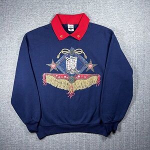 Vintage Western Crewneck Sweatshirt Cowboy Boots Blue Women’s L Gopher Sport 90s
